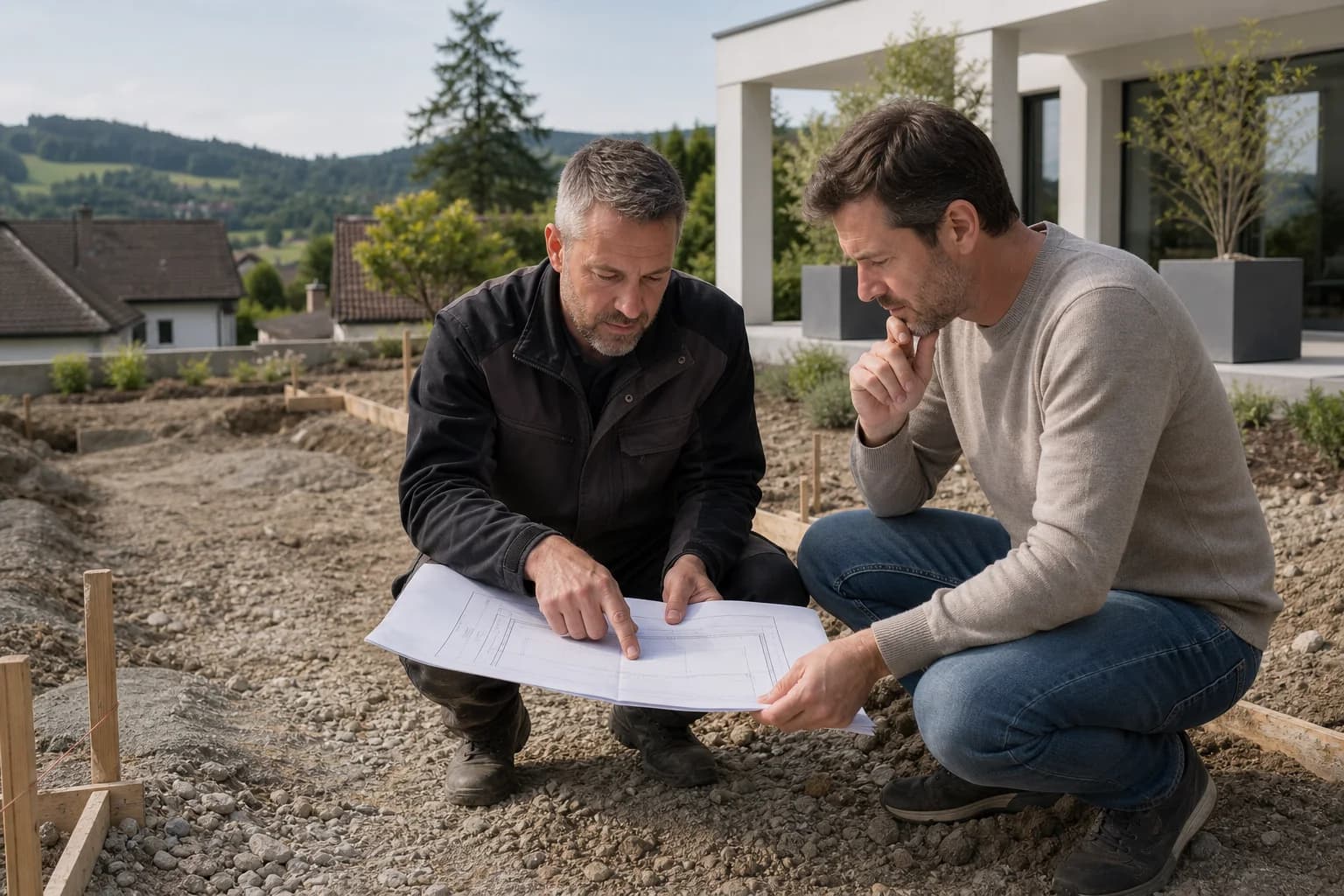 Service specialist discussing a project on site