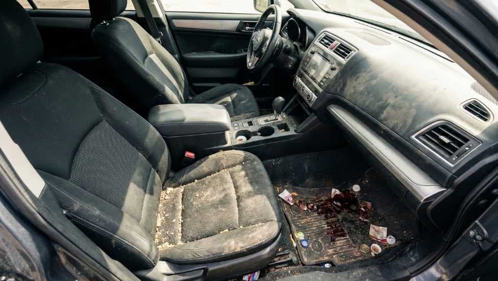 SUV interior before cleanup